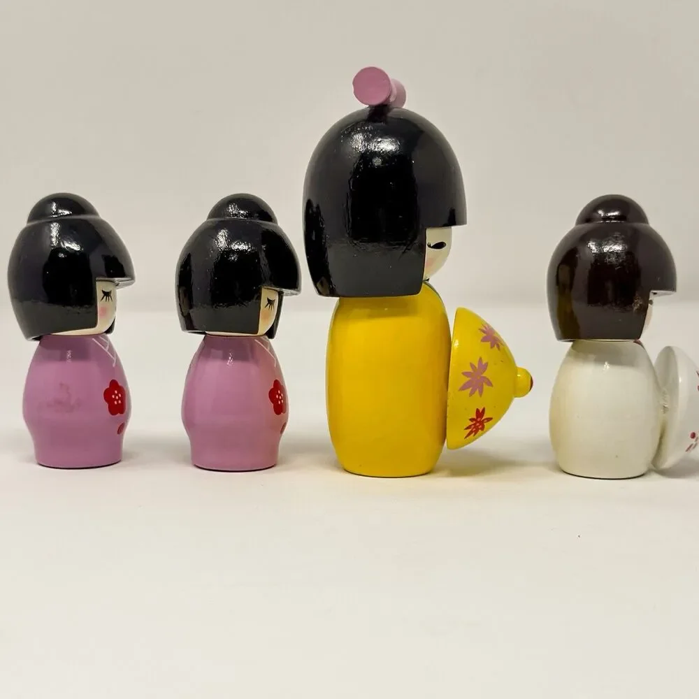 Vintage Kokeshi Dolls Set 4 Ball Jointed Japanese Wooden Cute Decor - Picture 4 of 6